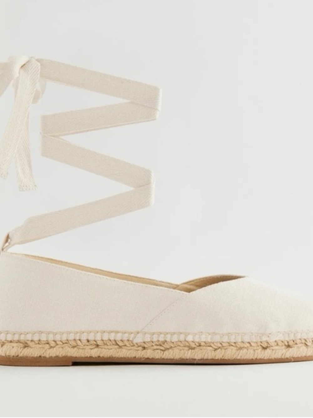 Reformation Cream Lace-Up Espadrille Flats